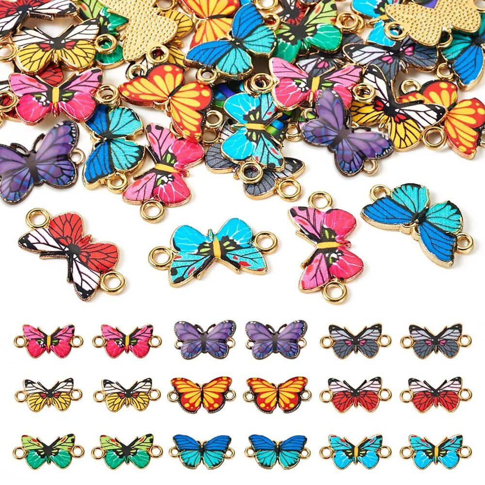 4427 Enamel Butterfly Charms 36pcs Butterfly Connector Charms Alloy Metal